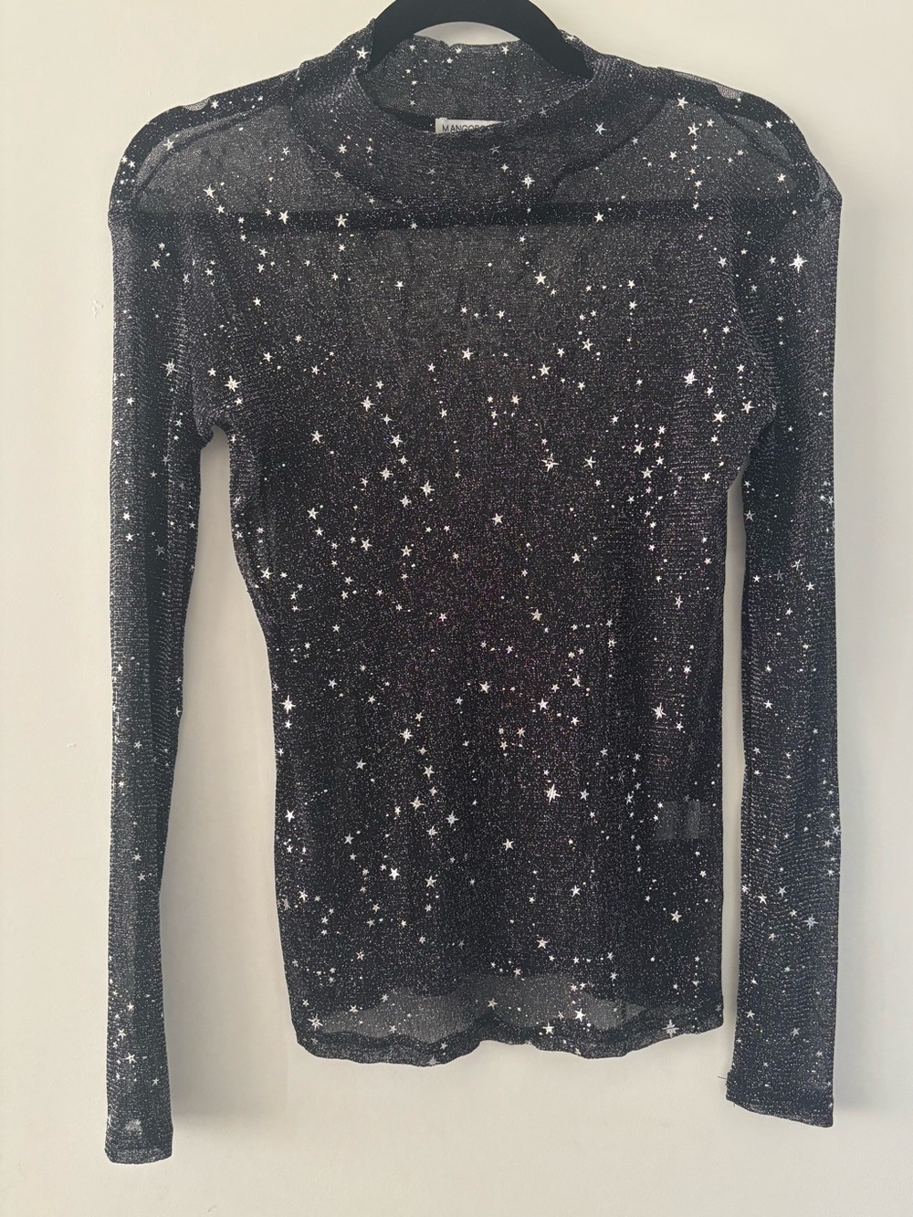 Sheer Star-Print Turtleneck Sweater - Black